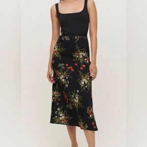 REFORMATION Bea Midi Black Floral Skirt In Robyn Sz. 6